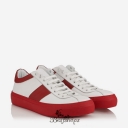 Jimmy Choo White and Russian Red Sport Calf Mix Low Top Trainers BSJC9888128
