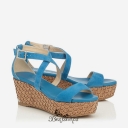 Jimmy Choo Robot Blue Suede Lasered Cork Covered Wedges 70mm BSJC7429421