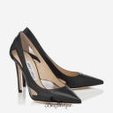 Jimmy Choo Black Shiny Leather with Painted Mini Studs Pointy Toe Pumps 100mm BSJC4200673