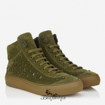 Jimmy Choo Forest Green Suede High Top Trainers with Mixed Stars BSJC5854366
