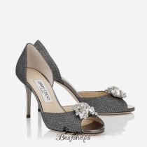 Jimmy Choo Anthracite Lamé Glitter Sandals with Crystal Detail 120mm BSJC9684457