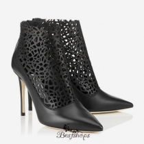 Jimmy Choo Black Laser Perforated Shiny Leather Booties 100mm BSJC8827452