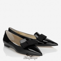 Jimmy Choo Black Patent Leather Pointy Toe Flats with Bow BSJC7441418