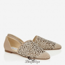 Jimmy Choo Nude Laser Perforated Suede Flats with Crystals BSJC7466228