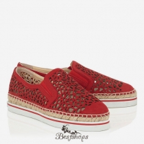 Jimmy Choo Red Laser Perforated Suede Espadrilles BSJC7077428