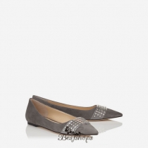 Jimmy Choo Taupe Grey Suede Pointy Toe Flats with Silver Studs BSJC3663628