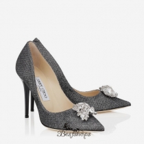 Jimmy Choo Anthracite Lamé Glitter Pumps with Crystal Detail 100mm BSJC2584977