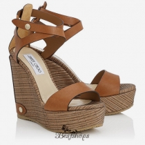 Jimmy Choo Canyon Leather and Striped Mesh Cork Wedges 120mm BSJC3225689
