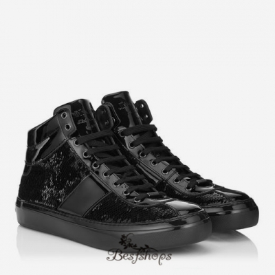 Jimmy Choo Black Nappa Sneakers with Gunmetal Stars BSJC2142205