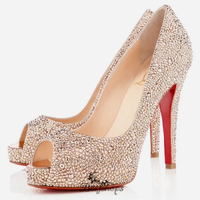 Very Riche Strass 120mm Peep Toe Pumps Nude BSCL4923881