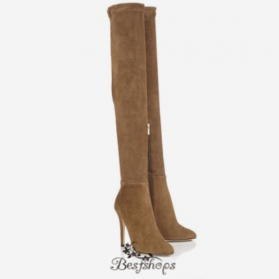 Jimmy Choo Khaki Brown Stretch Suede Over the Knee Boots 100mm BSJC0465828
