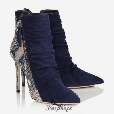 Jimmy Choo Navy Suede and Violet Blue Painted Python Ankle Booties 100mm BSJC5566614