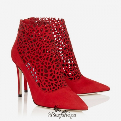 Jimmy Choo Red Laser Perforated Suede Booties 100mm BSJC0070042