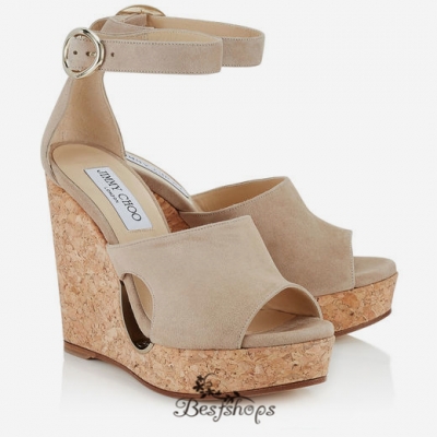 Jimmy Choo Nude Suede Cork Wedges with Cut out 120mm BSJC7428528