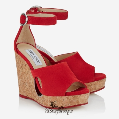 Jimmy Choo Red Suede Cork Wedges with Cut-out 120mm BSJC2813628