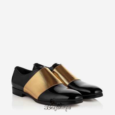 Jimmy Choo Black Patent and Gold Metallic Elastic Formal Shoes BSJC9874500