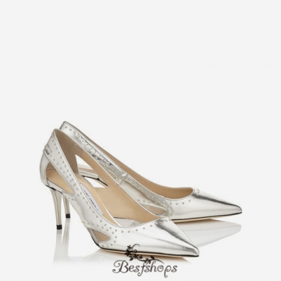 Jimmy Choo Silver Mirror Leather with Painted Mini Studs Pointy Toe Pumps 65mm BSJC7464052
