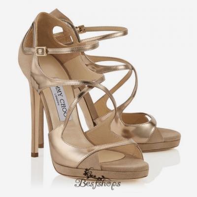 Jimmy Choo Nude Suede and Mirror Leather Platform Sandals 120mm BSJC7418114