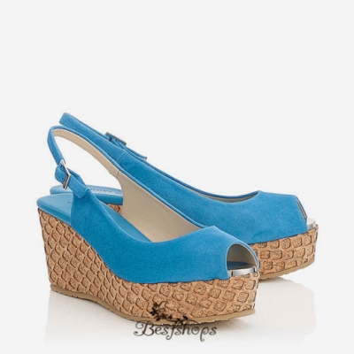 Jimmy Choo Robot Blue Suede with Lasered Cork Covered Wedges 50mm BSJC6911628