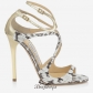 Jimmy Choo Natural Glossy Elaphe and Light Platinum Mirror Leather Strappy Sandals 140mm BSJC1314628