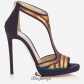 Jimmy Choo Navy Satin with Gold Pailettes Embroidery T-Bar Sandals 120mm BSJC5414628