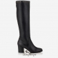Jimmy Choo Black Smooth Leather Knee High Boots with Studs Trim 65mm BSJC9364675