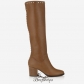 Jimmy Choo Khaki Brown Smooth Leather Knee High Boots with Studs Trim 65mm BSJC1238862