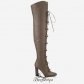 Jimmy Choo Taupe Grey Leather Over the Knee Boots 95mm BSJC6612038