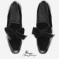 Jimmy Choo Black Velvet and Patent Slippers with Velvet Bow BSJC9863528