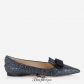 Jimmy Choo Navy Crackly Glitter Fabric Pointy Toe Flats with Bow Detail BSJC7468928
