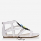 Jimmy Choo Optic White Leather Flat Sandals with Jewel Piece BSJC7413338