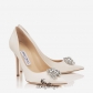 Jimmy Choo Ivory Satin Pointy Toe Pumps with Crystal Detail 100mm BSJC7321628