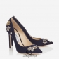 Jimmy Choo Navy Flannel and Patent Pointy Toe Pumps with Embellished Badges 100mm BSJC7369028