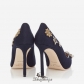 Jimmy Choo Navy Flannel and Patent Pointy Toe Pumps with Embellished Badges 100mm BSJC7369028