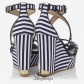 Jimmy Choo Navy and Optic White Striped Cotton Cork Wedges 120mm BSJC7435228