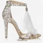 Jimmy Choo White Suede and Hot Fix Crystal Embellished Sandals with an Ostrich Feather Tassel 110mm BSJC7419854