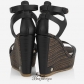 Jimmy Choo Black Leather and Striped Mesh Cork Wedges 120MM BSJC0374927