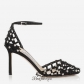 Jimmy Choo Black Suede Pointy Toe Shoe Sandals with Crystal Studs 85mm BSJC7003304