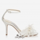 Jimmy Choo Ivory Satin Sandals with Feather Bow 85mm BSJC5414237